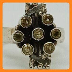 Artisan Crafted 925 Sterling Silver Citrine Cluster Ring Thailand 1990s Size 9.5
